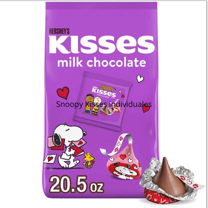 Hershey's Kisses Snoopy & Friends chocolates con leche San Valentín. Bolsitas individuales