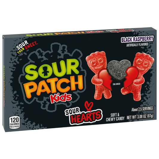 SOUR PATCH KIDS Sour Hearts Black Raspberry Soft & Chewy Candy